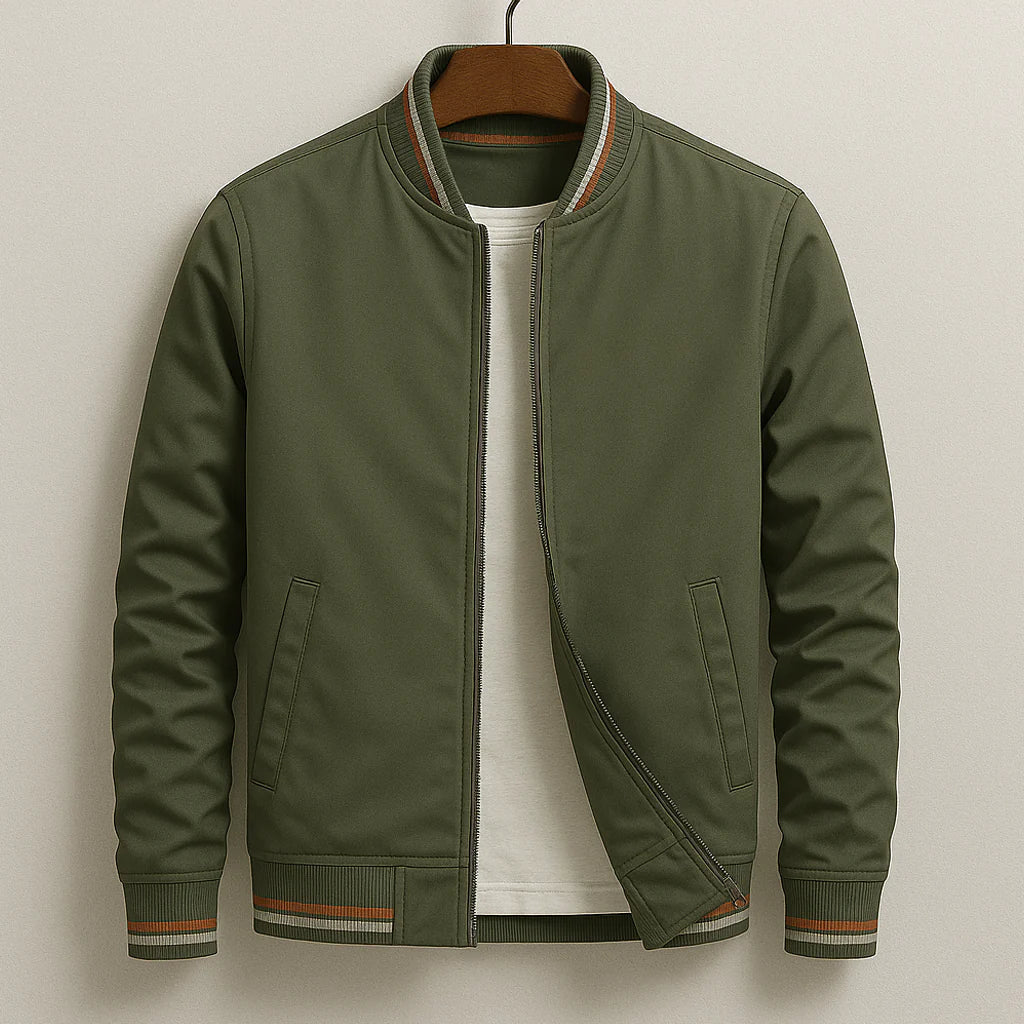 Herren Leichte Bomberjacke Mit Geripptem Kragen – Casual Reißverschlussjacke