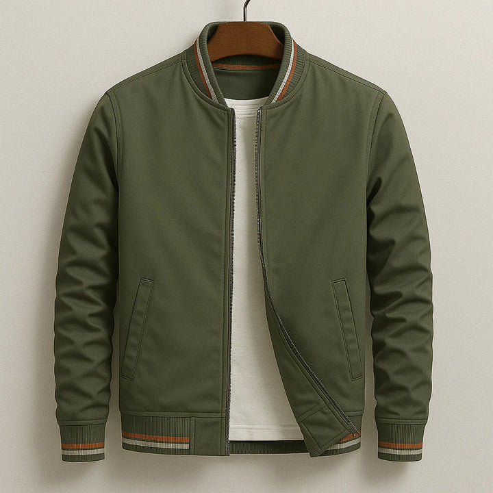 Herren Leichte Bomberjacke Mit Geripptem Kragen – Casual Reißverschlussjacke