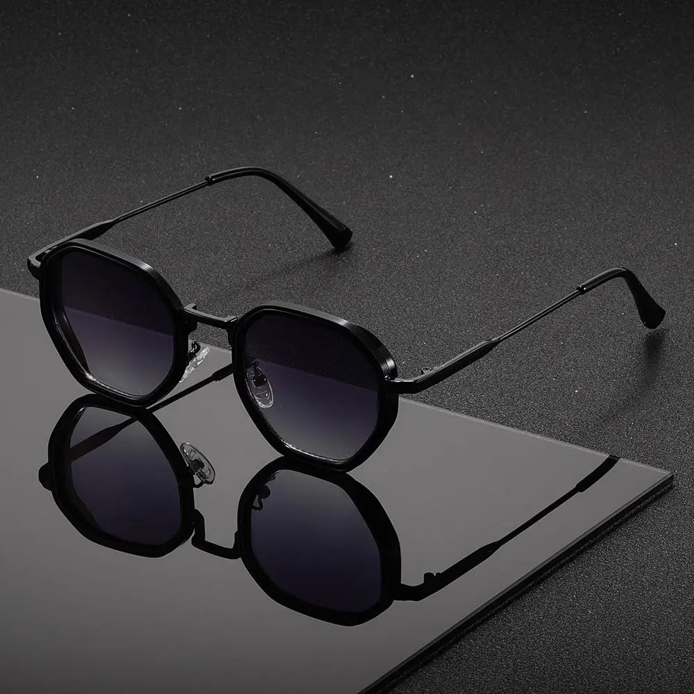 Vintage Stil Polygonale Metall Sonnenbrille Mit Braunen Gläsern – Retro