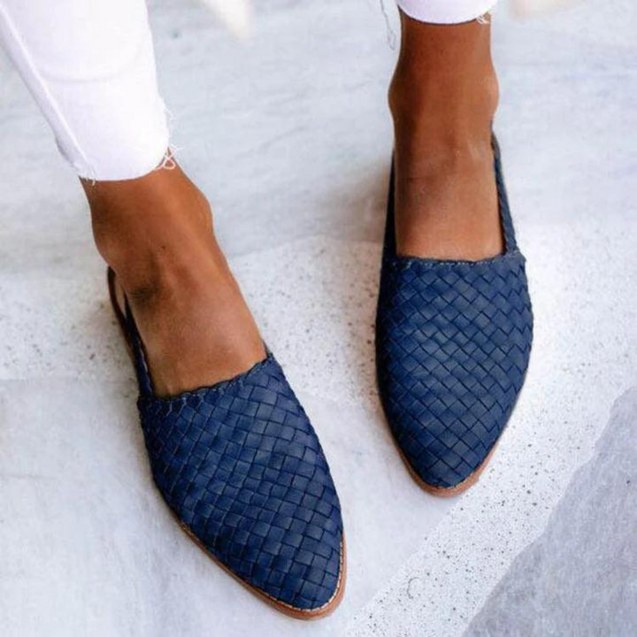 Damen Geflochtene Flache Lederschuhe