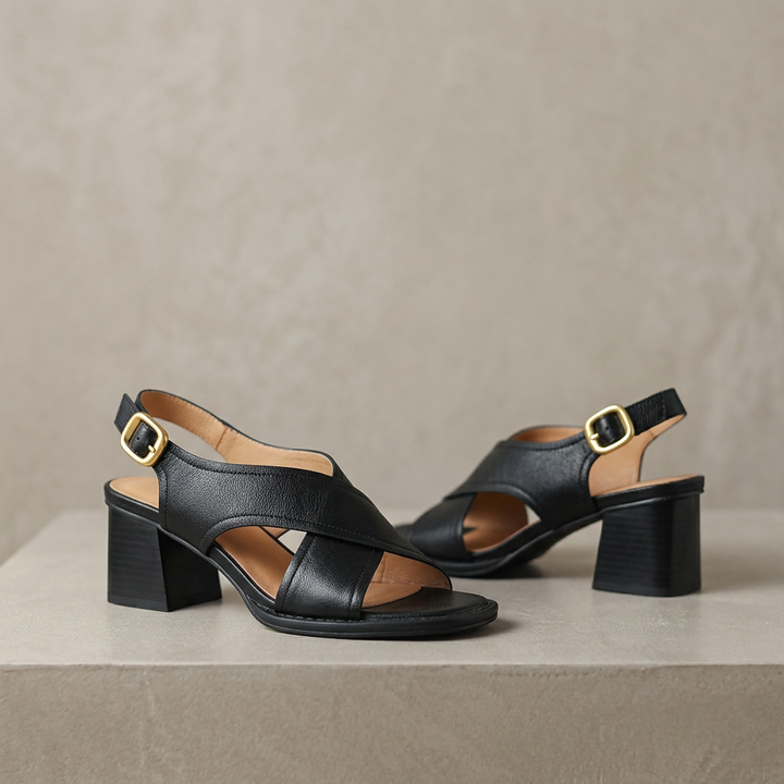 Damen Offene Blockabsatz Ledersandalen
