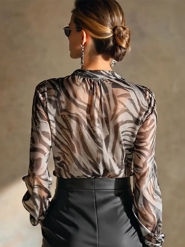 Chiffonbluse mit Zebramuster für Damen – Fließendes, langärmeliges Modehemd