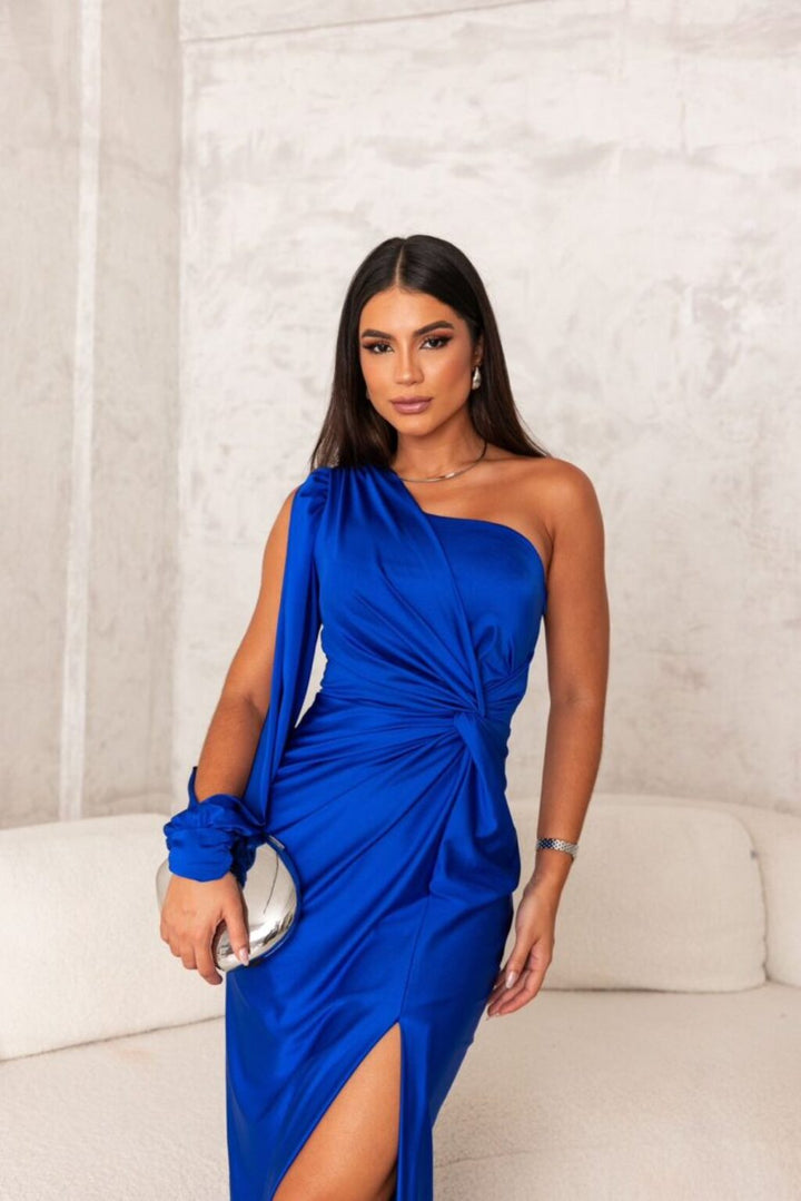 Damen Ein Schulter Langarm Wickelkleid