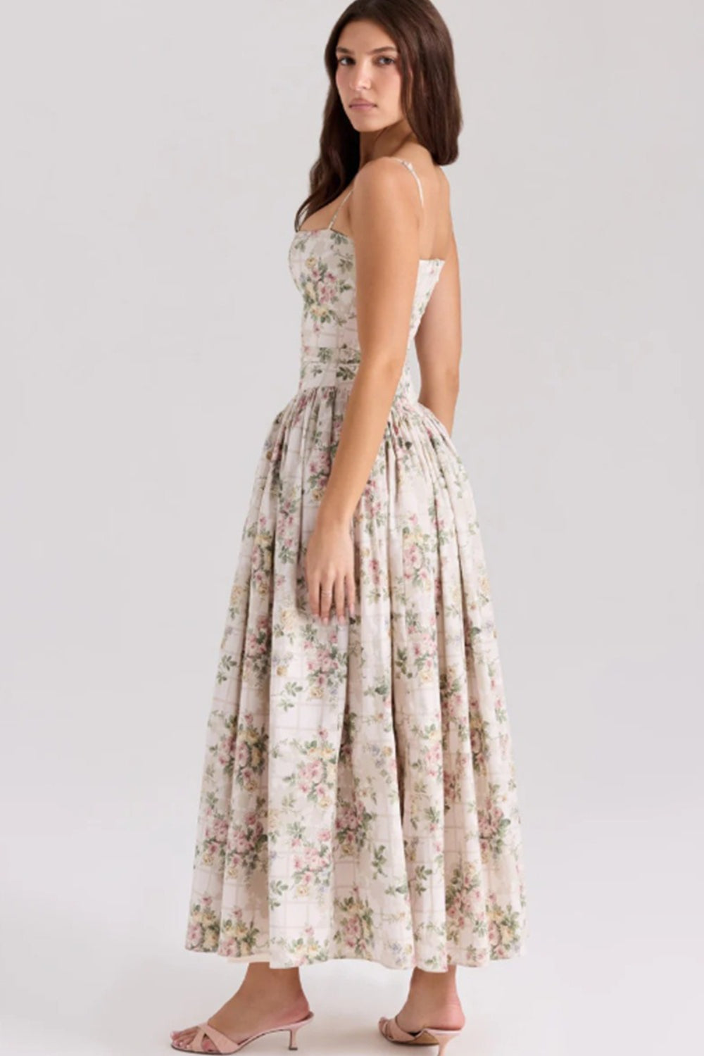 Damen Elegantes Gestuftes A-Linien Ärmelloses Blumenkleid – Sommerkleid