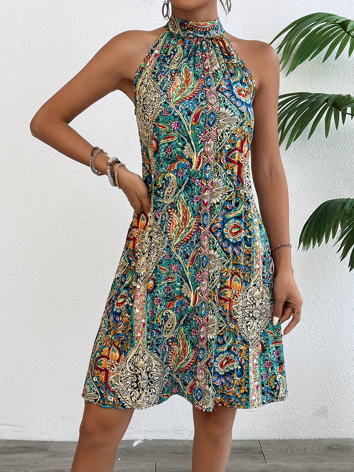 Damen Kleid Blumenmuster Und Neckholder