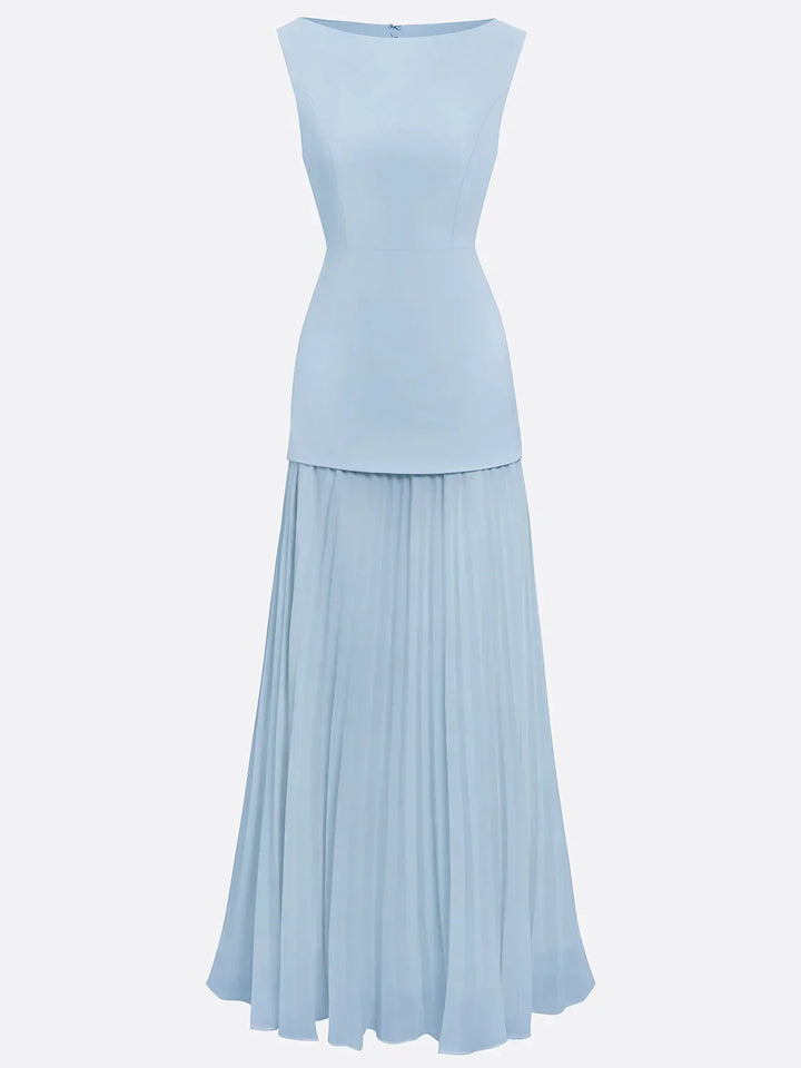 Ärmelloses Maxikleid für Damen mit fließenden Falten – Elegantes Brautjungfernkleid