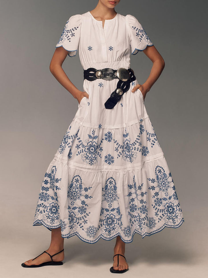 Damen Fließendes Bedrucktes Maxikleid Mit Geraffter Taille – Elegantes Sommerkleid