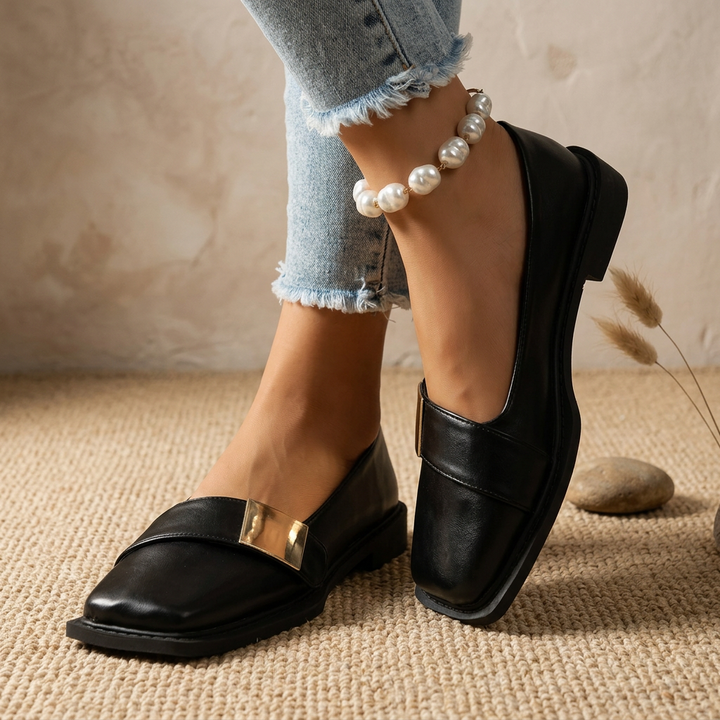 Damen Quadratische Slip-On Loafer Flats – Modische Freizeitschuhe