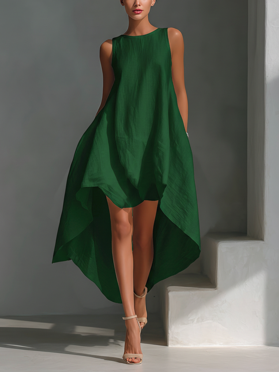 Ärmelloses Leinen-Midikleid mit asymmetrischem Saum