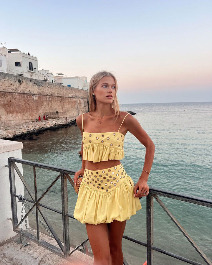 Damen Pailletten Spiegel Rock Set – Glänzendes Party Zweiteiler Outfit