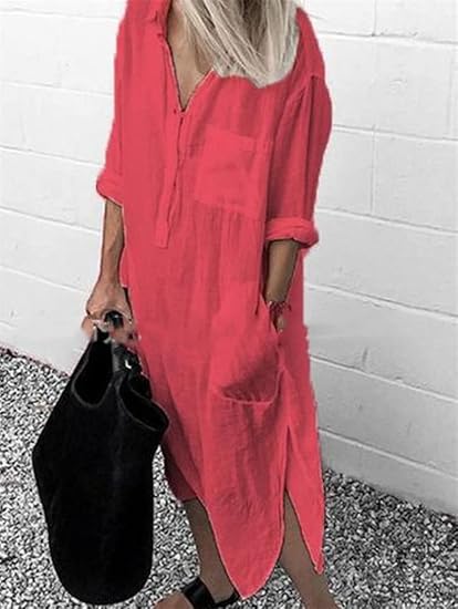 Damen Oversized Hemdblusenkleid – Langes Freizeit Kleid Mit Taschen