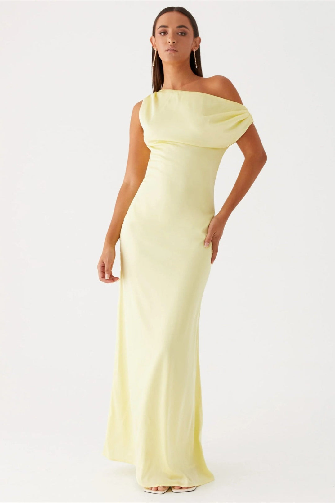 Damen Einfarbiges Maxikleid Mit Asymmetrischem Ausschnitt – Abendkleid