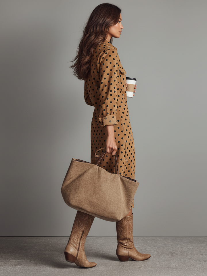 Polka-Dot-Midikleid in Wildleder-Optik