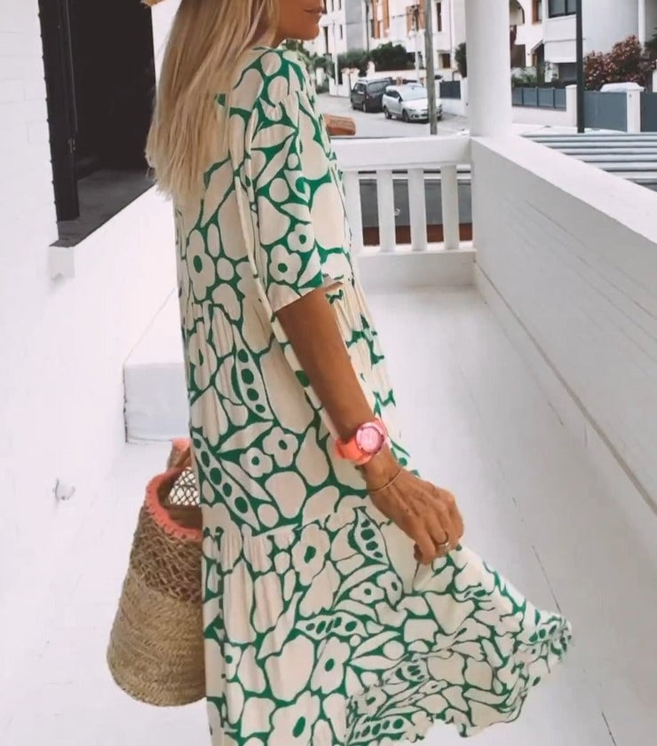 Grünes Damen Maxikleid Mit V Ausschnitt