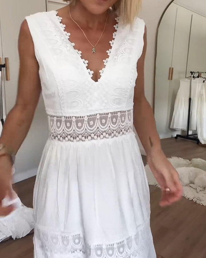 Damen V Ausschnitt Spitzenkleid