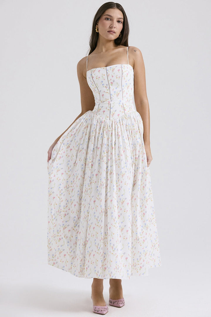 Damen Elegantes Gestuftes A-Linien Ärmelloses Blumenkleid – Sommerkleid
