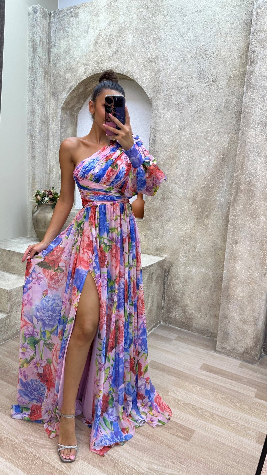 Damen Florales Schulterfreies Sommerkleid - Eleganter Fließender Event Kleid