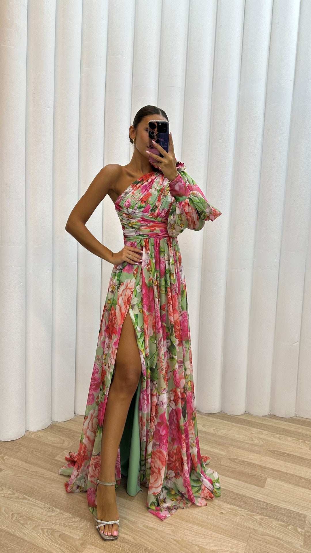 Damen Florales Schulterfreies Sommerkleid - Eleganter Fließender Event Kleid