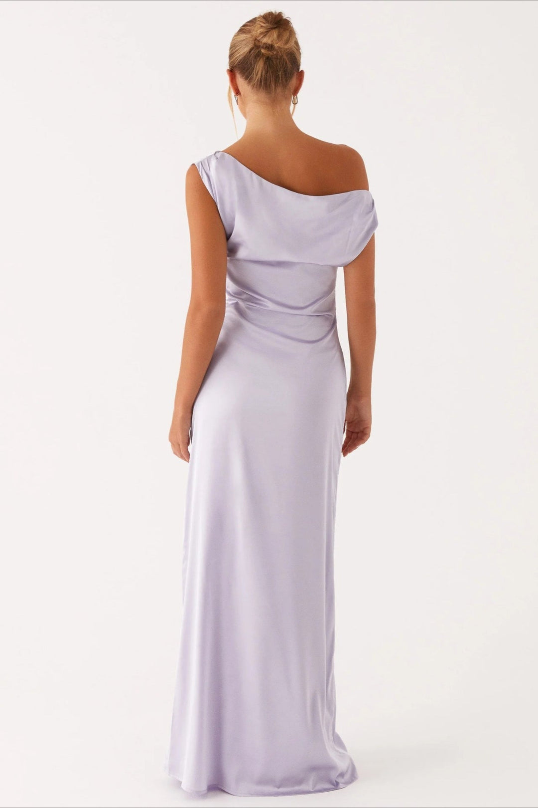 Damen Einfarbiges Maxikleid Mit Asymmetrischem Ausschnitt – Abendkleid