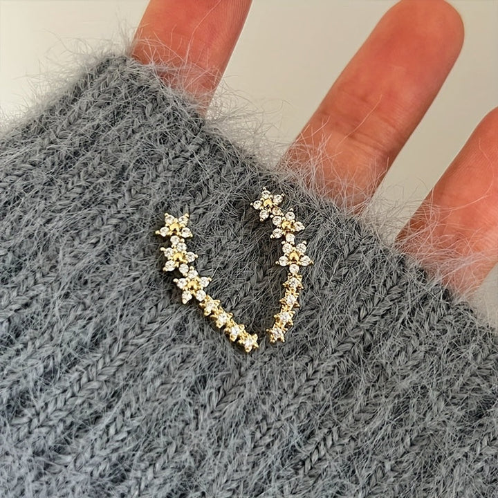 Damen Glitzernde Ohrklemmen Mit Blumen- Und Sternenmotiv – Eleganter Schmuck