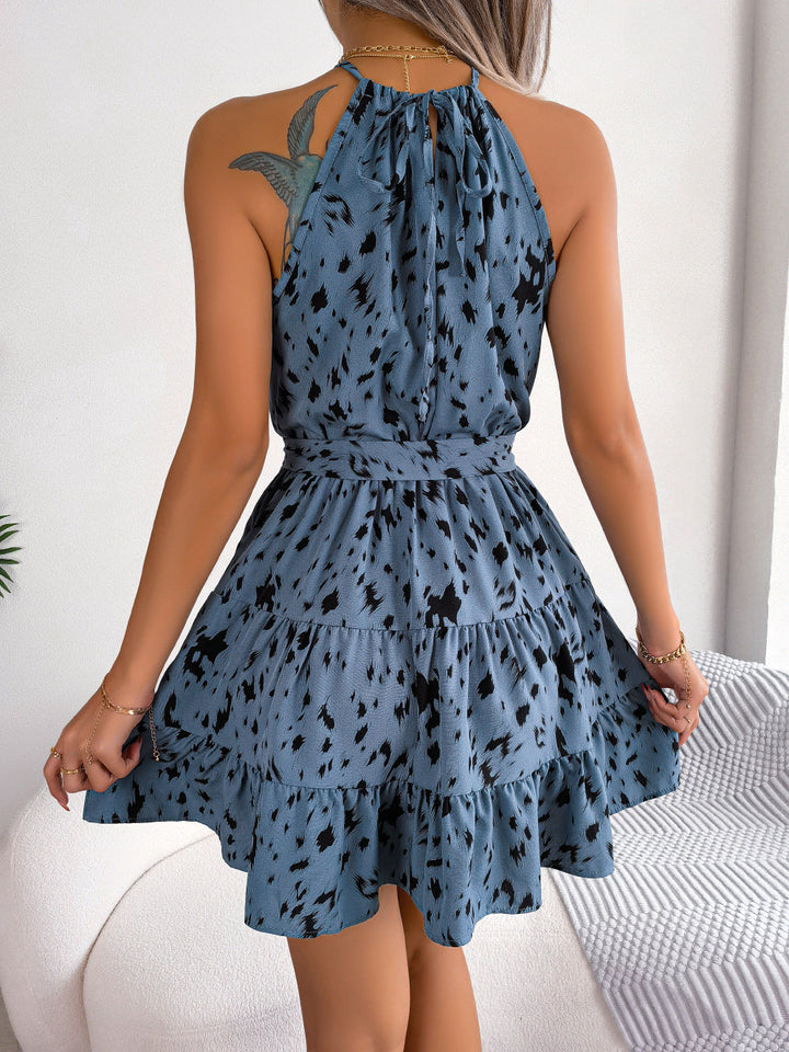Damen-Minikleid mit Leopardenmuster, Neckholder und ausgestelltem Rock – Sommeroutfit mit Gürtel