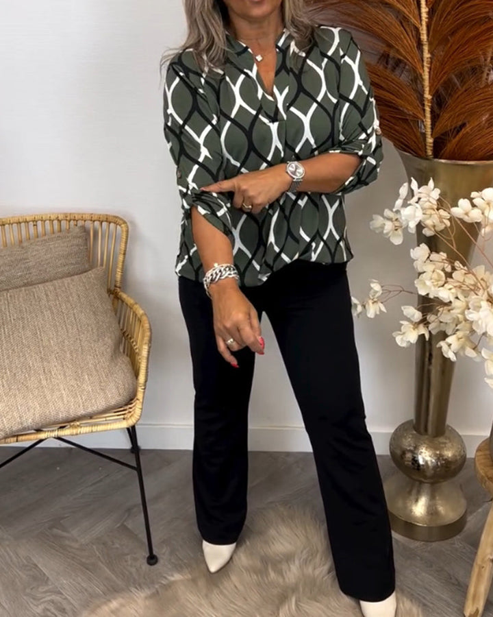 Damen Bluse Mit Knöpfen Und Kreis Muster