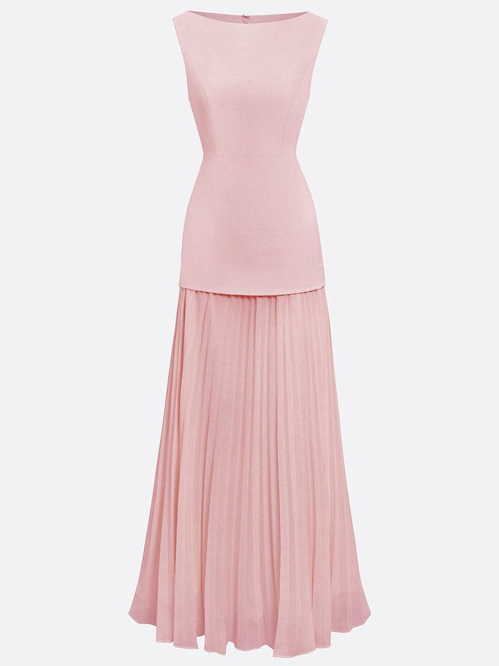 Ärmelloses Maxikleid für Damen mit fließenden Falten – Elegantes Brautjungfernkleid