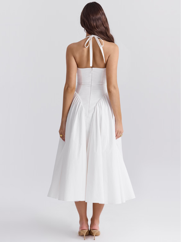 Ärmelloses, elegantes, figurbetontes Tüllkleid im Korsett-Stil mit V-Ausschnitt