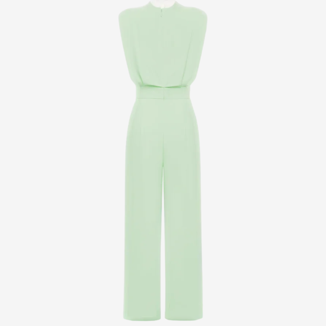 Ärmelloser Damen-Jumpsuit mit hohem Kragen und Gürtel – Elegante Abendgarderobe