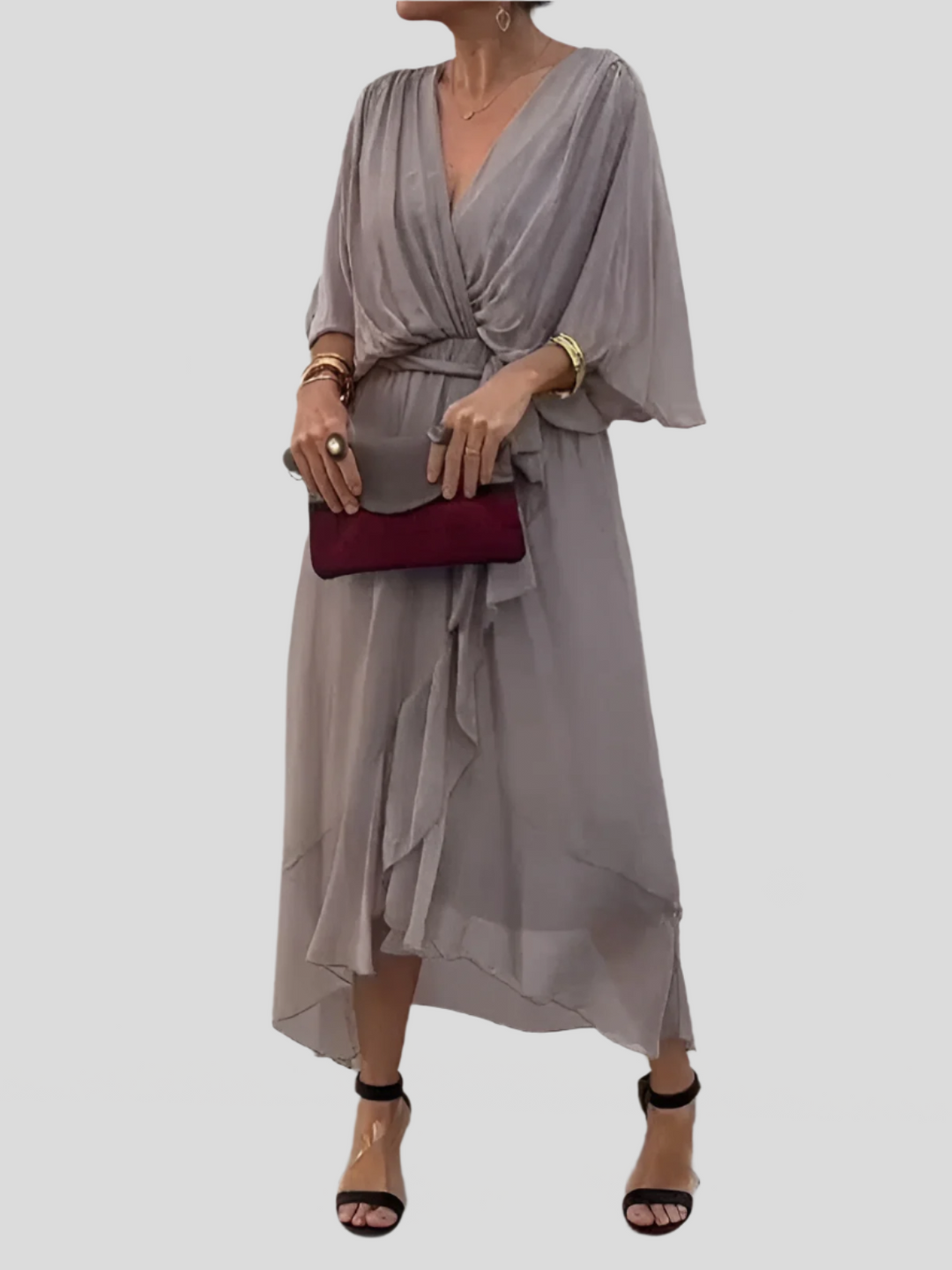Damen Kleid Mit V Ausschnitt Und Wickelstil