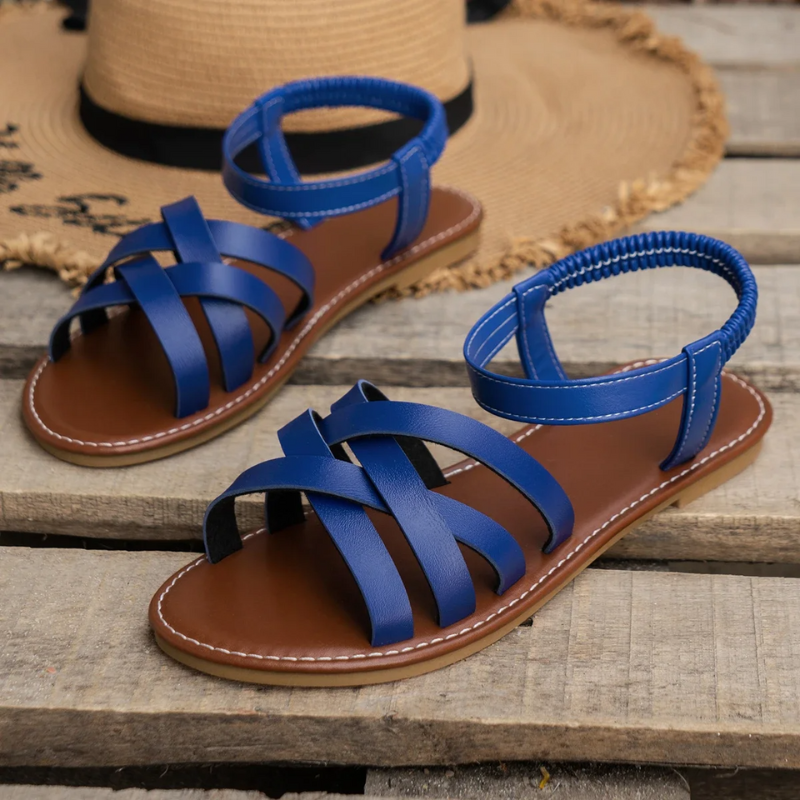 Damen Flache Leder Sandalen Mit Kreuzriemen – Elegante Sommer Komfort Schuhe