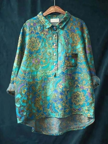 Damen Langarm Bluse Mit Blumenmuster