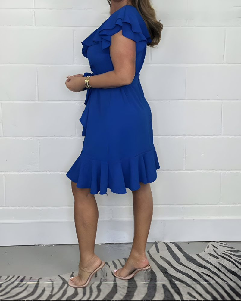 Damen Chiffonkleid Mit V Ausschnitt Und Wickeloptik