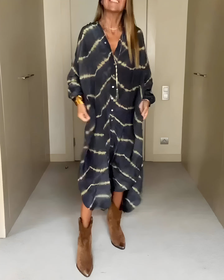 Damen Boho Maxikleid Mit Knöpfen