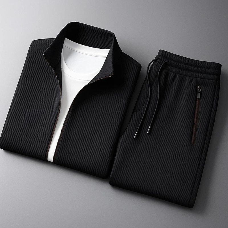 Herren Schwarzer Zweiteiliger Sport Trainingsanzug – Fitness Outfit