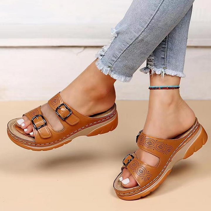 Damen Orthopädische Offene Leder Sandalen – Verstellbare Schnallen Komfort Schuhe