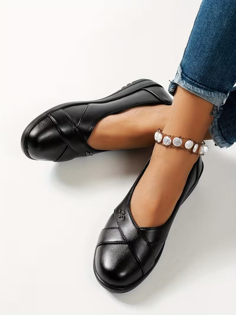 Damen Schwarze Geschlossene Leder Ballerinas – Bequeme Slip-On Schuhe