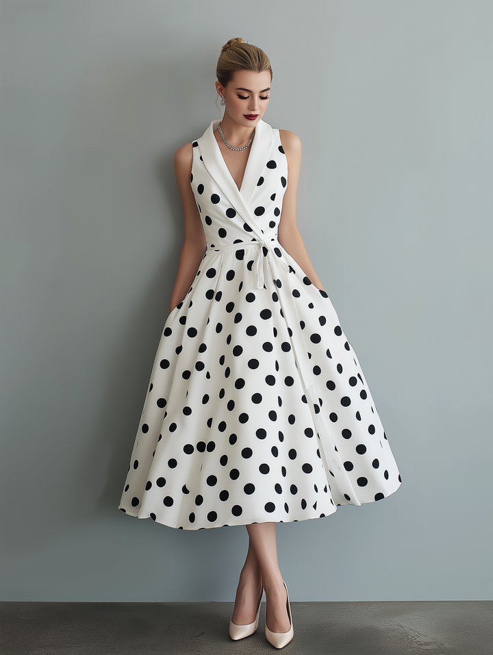 Elegantes Polka-Dot-Midikleid ohne Ärmel