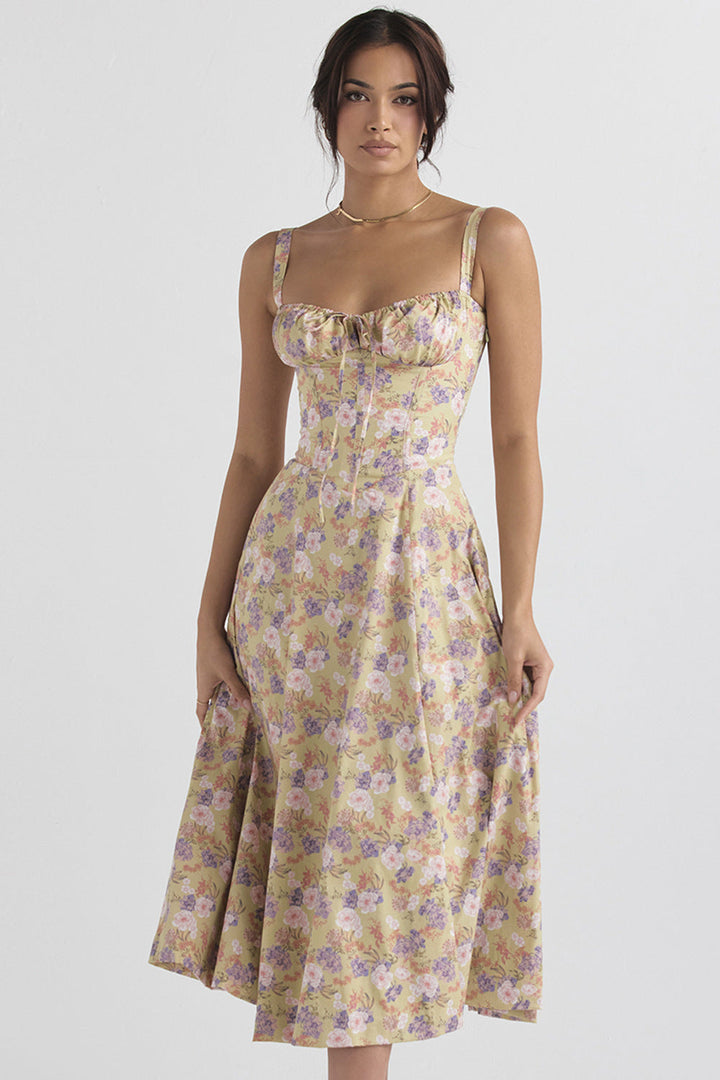 Elegantes, ärmelloses Damen-Partykleid mit Blumenmuster, Schlitz und herzförmigem Ausschnitt
