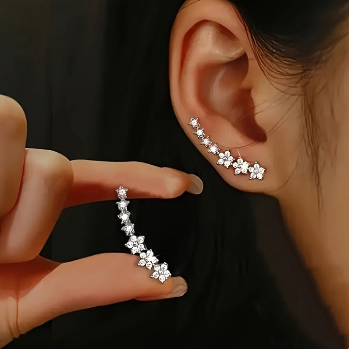 Damen Glitzernde Ohrklemmen Mit Blumen- Und Sternenmotiv – Eleganter Schmuck