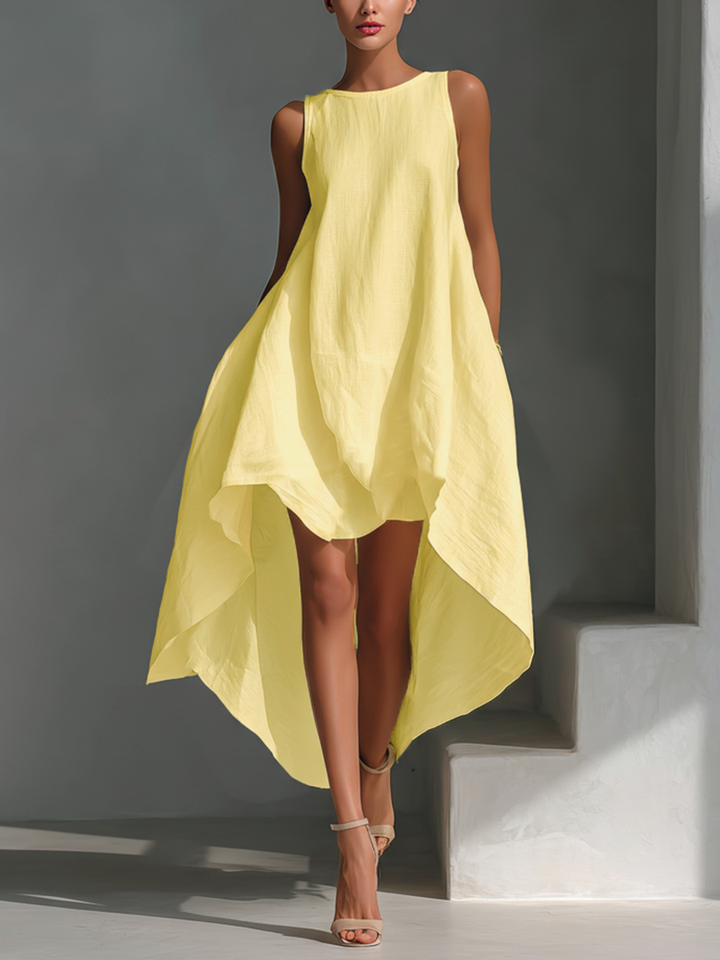 Ärmelloses Leinen-Midikleid mit asymmetrischem Saum