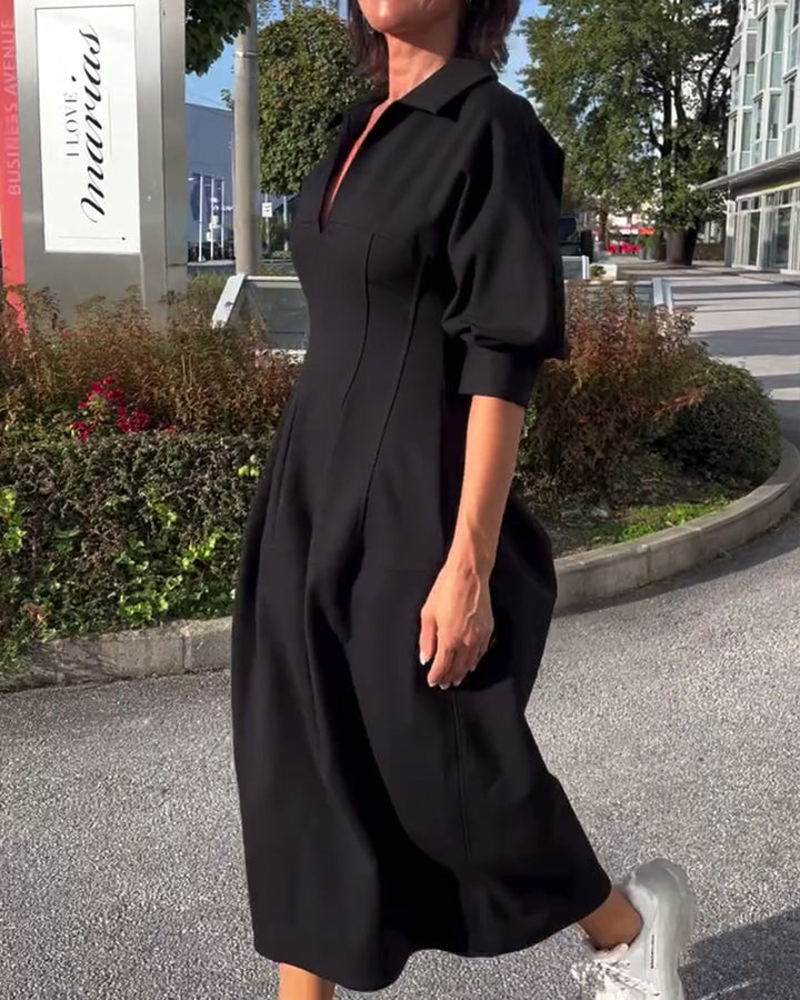 Damen V Ausschnitt Lang Freizeitkleid