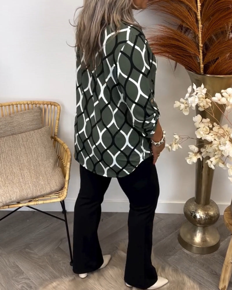 Damen Bluse Mit Knöpfen Und Kreis Muster