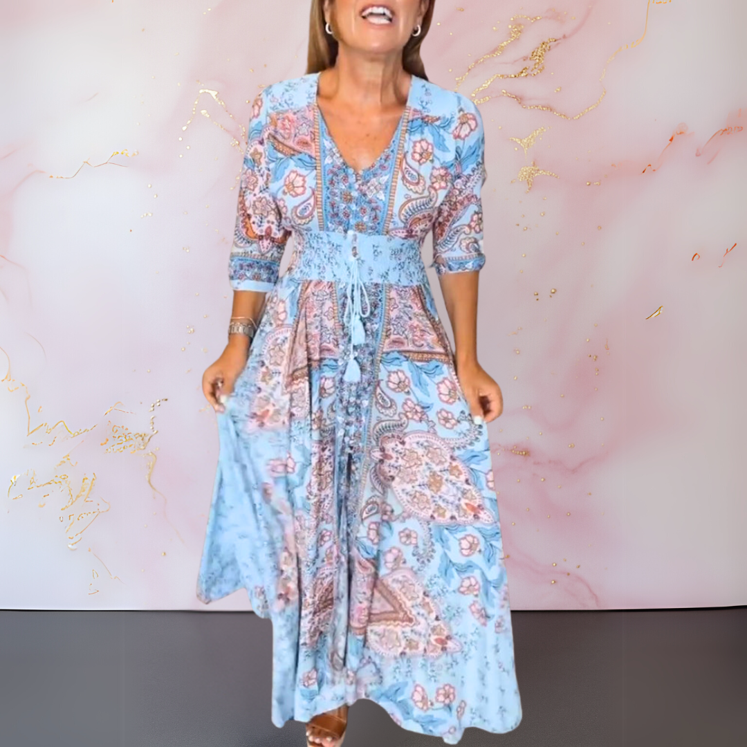 Damen Maxikleid Mit V Ausschnitt Im Boho
