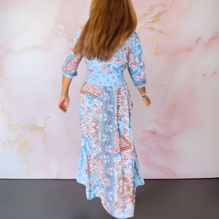 Damen Maxikleid Mit V Ausschnitt Im Boho