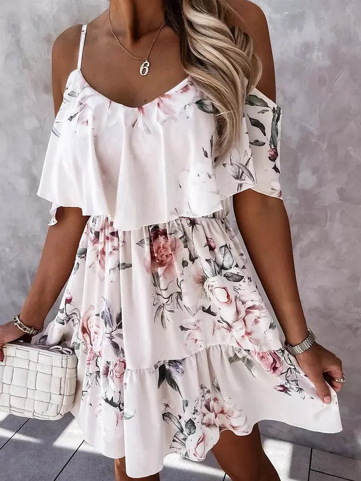 Ärmelloses, geblümtes Minikleid mit ausgestelltem Rock für Damen – Elegantes Sommerkleid für festliche Anlässe