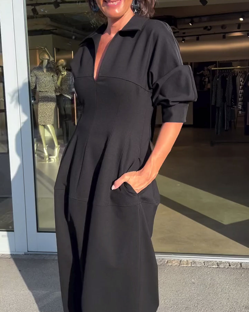 Damen V Ausschnitt Lang Freizeitkleid