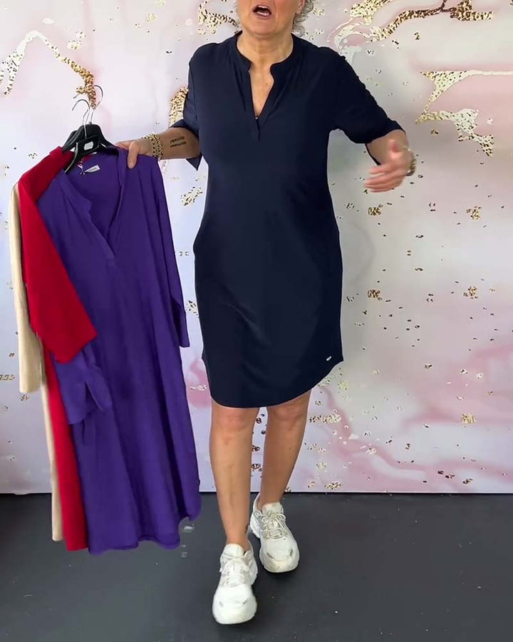 Damen V-Ausschnitt Midikleid