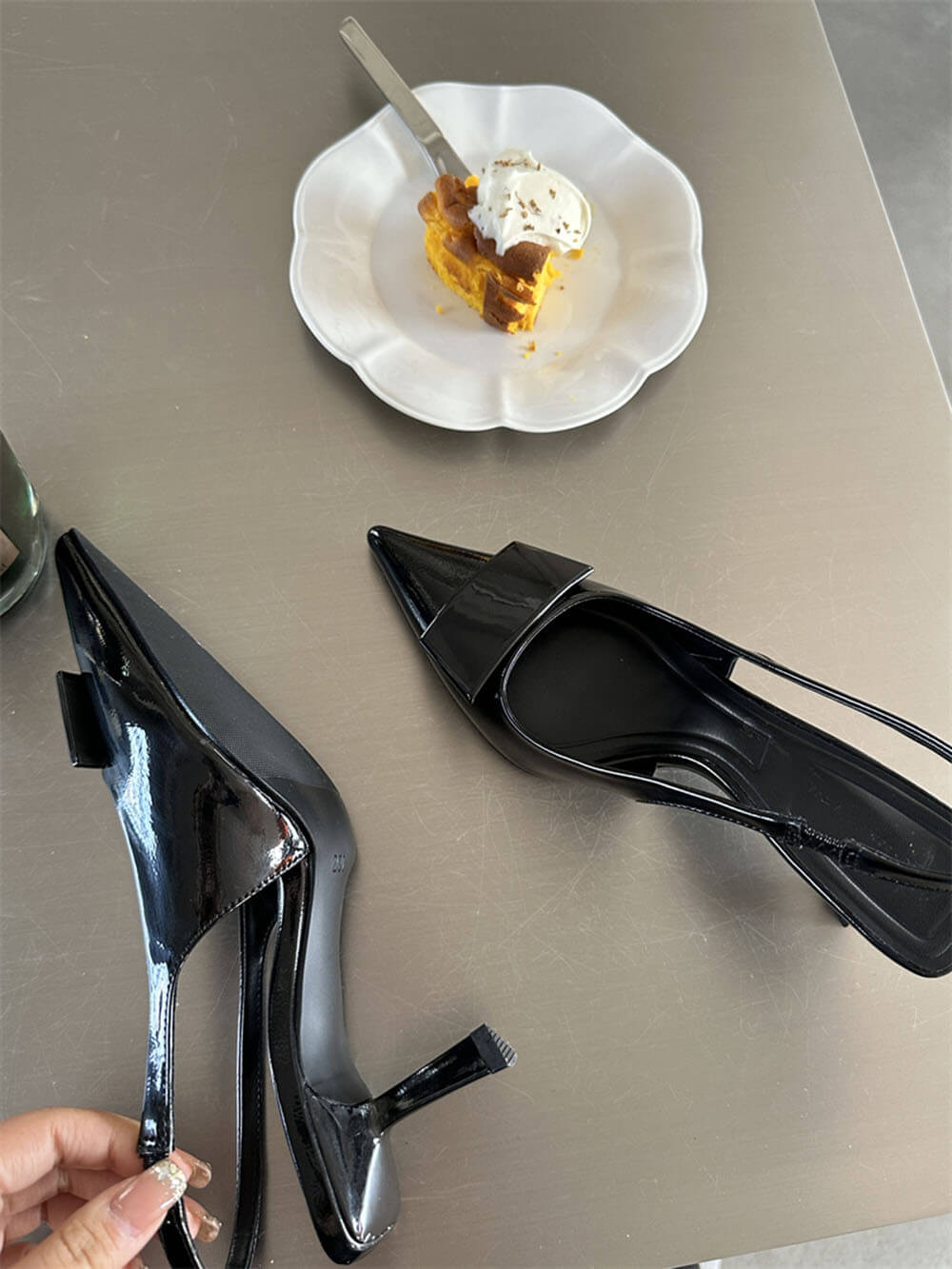 Damen Sandalen Mit Quadratischer Schnalle Spitze Stiletto Mittelhoch – Elegante Absätze