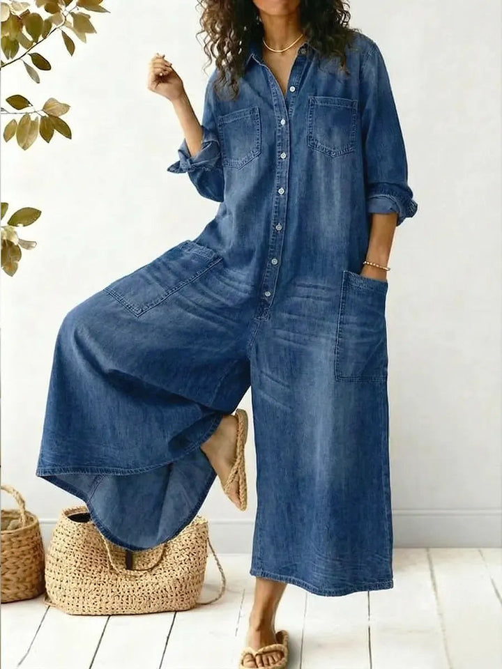Damen Lässiger Weit Geschnittener Denim Jumpsuit – Bequeme Passform Outfit